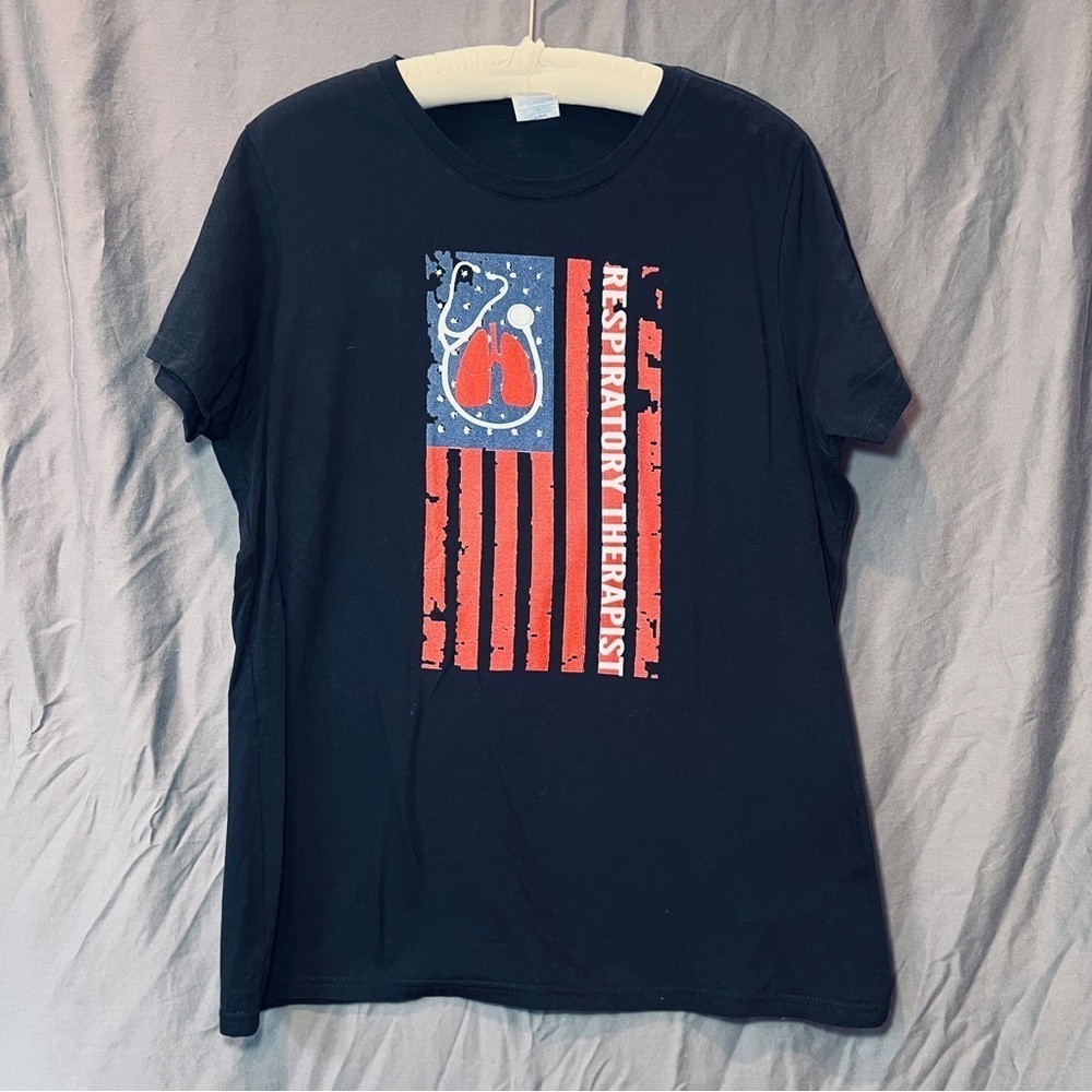 Respiratory Therapist Tee. Black with design on the front only. Size large.